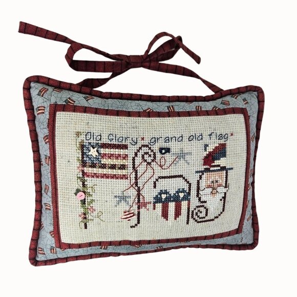 Shepherds Bush‎ July Cross Stitch COMPLETED Hanging Pillow Patriotic Stitching - Picture 1 of 9
